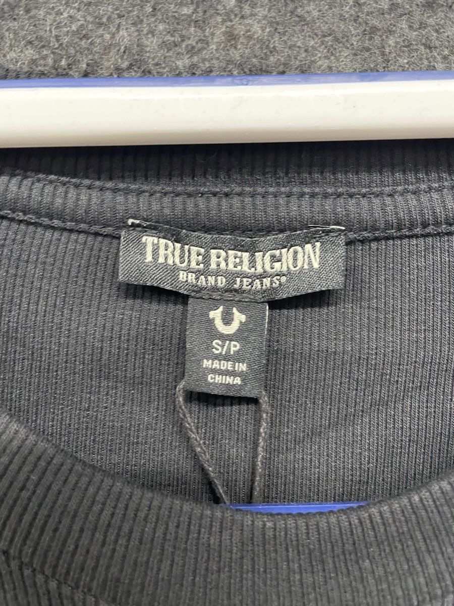 True Religion Women's Jet Black Buddha LS Ribbed Baby Tee NWT Sz S