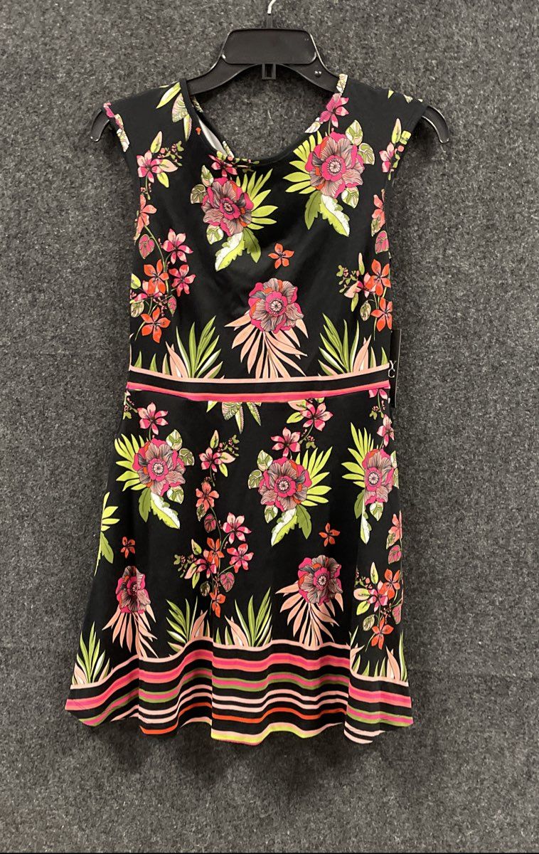 New York & Company Women's Black Floral Cotton A-Line Dress NWT Sz S Petite