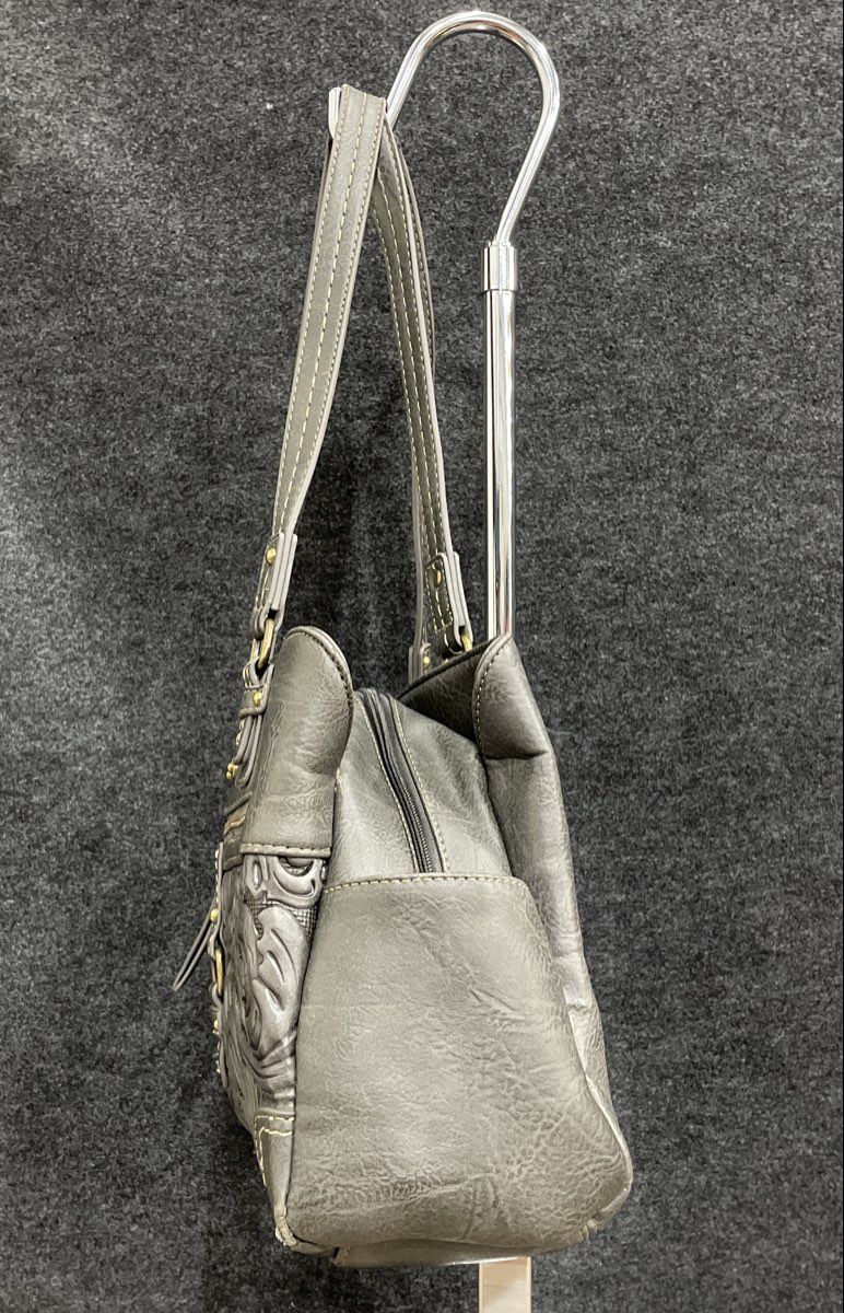 b.o.c. Born Concept Grey Tooled Floral Embossed Leather Shoulder Bag Purse