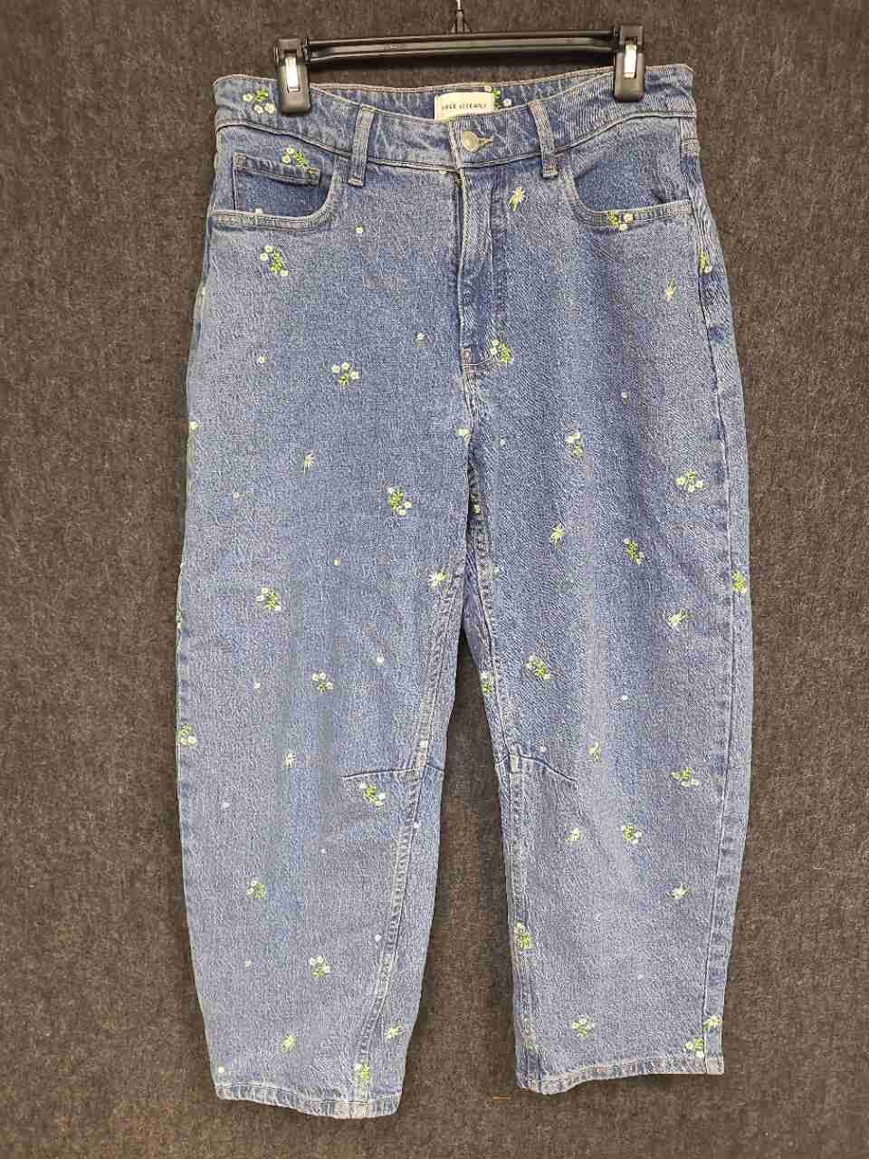 Free Assembly Women's Light Blue Floral Embroidered High Rise Jeans Size 6