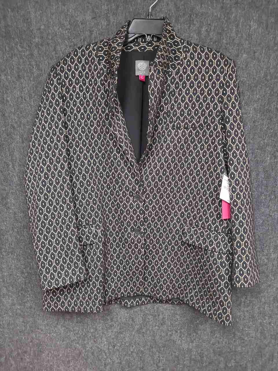 Vince Camuto Women's Geometric Hexagon Print Blazer Rich Black NWT Size 16