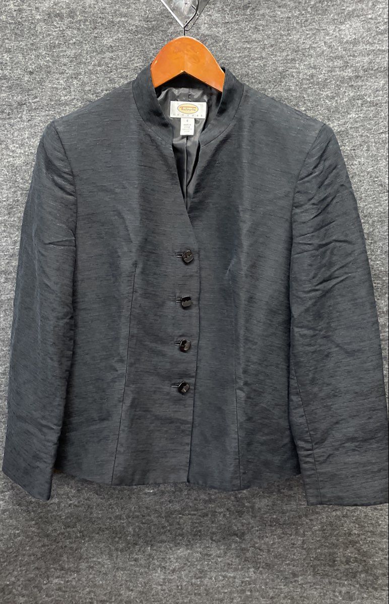Talbots Petites Women's Black Mandarin Collar Textured Dress Jacket Sz 6