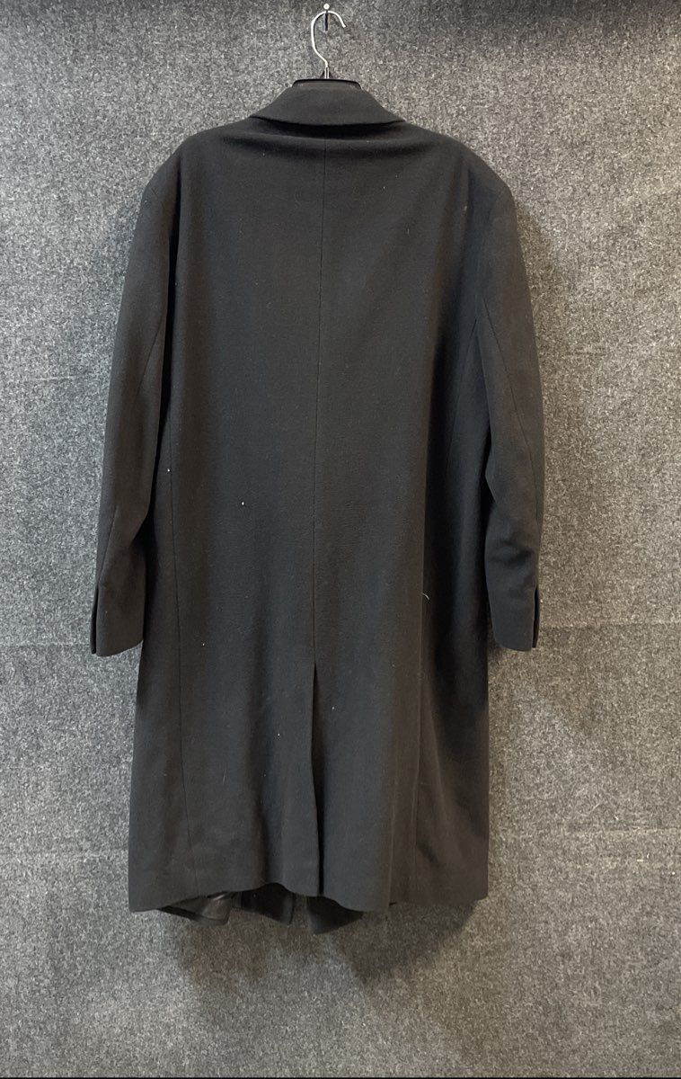 Men's Black Long Single Breasted Overcoat Wool Blend Jacket Sz XL/XXL