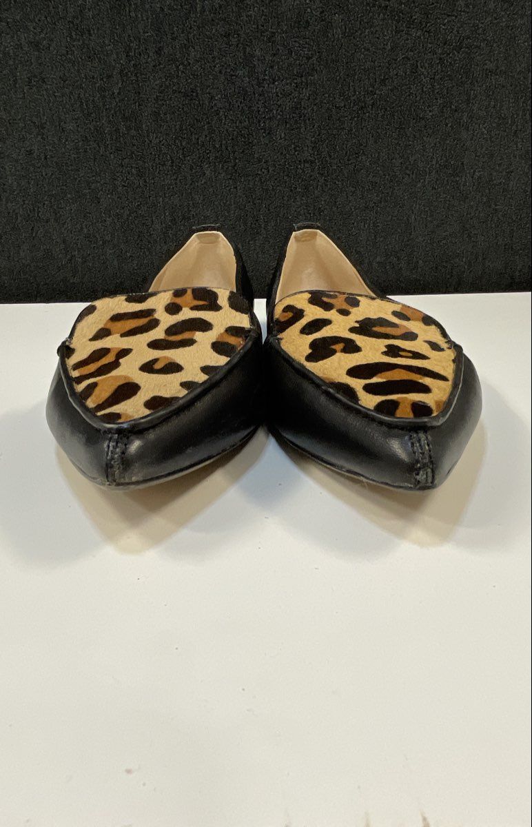 Karl Lagerfeld Paris Leopard Print Calf Hair Pointed Toe Leather Flats Size 8