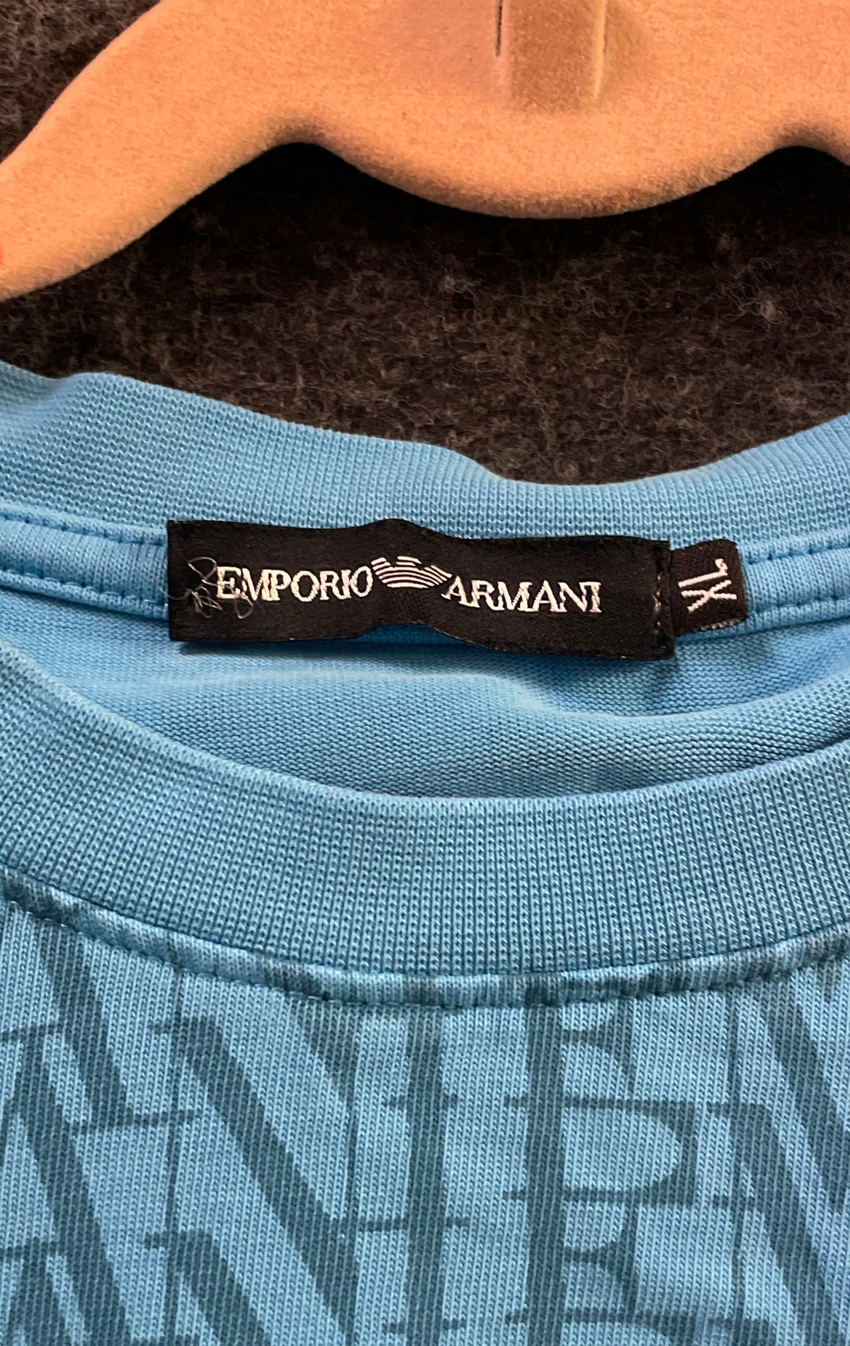 Emporio Armani Women's Light Blue All Over Logo Print T-Shirt Sz 1X