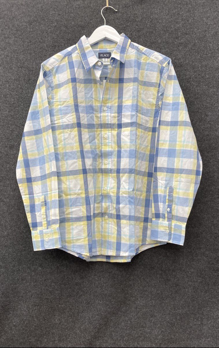 PLACE Men's Long Sleeve Button-Down Shirt Blue Yellow White Plaid NWT Sz M