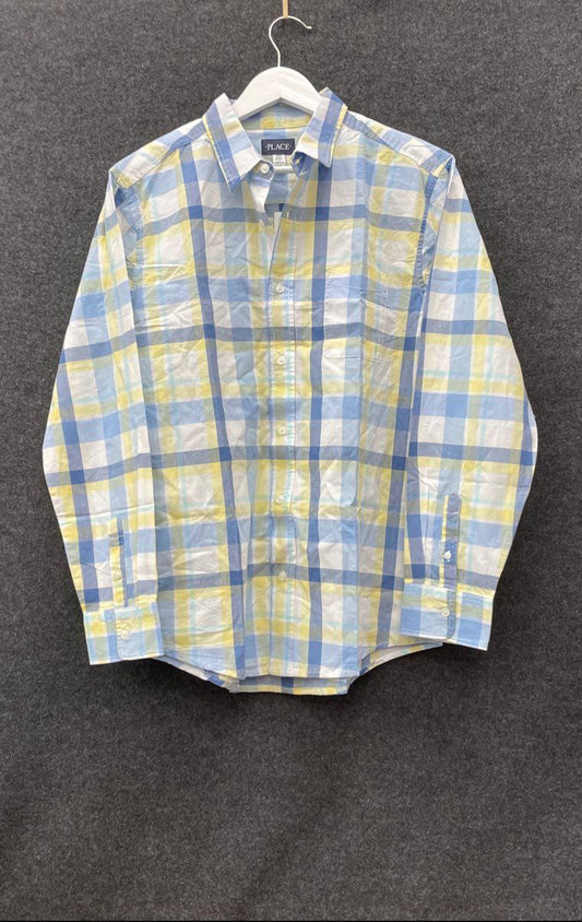 PLACE Men's Long Sleeve Button-Down Shirt Blue Yellow White Plaid NWT Sz M