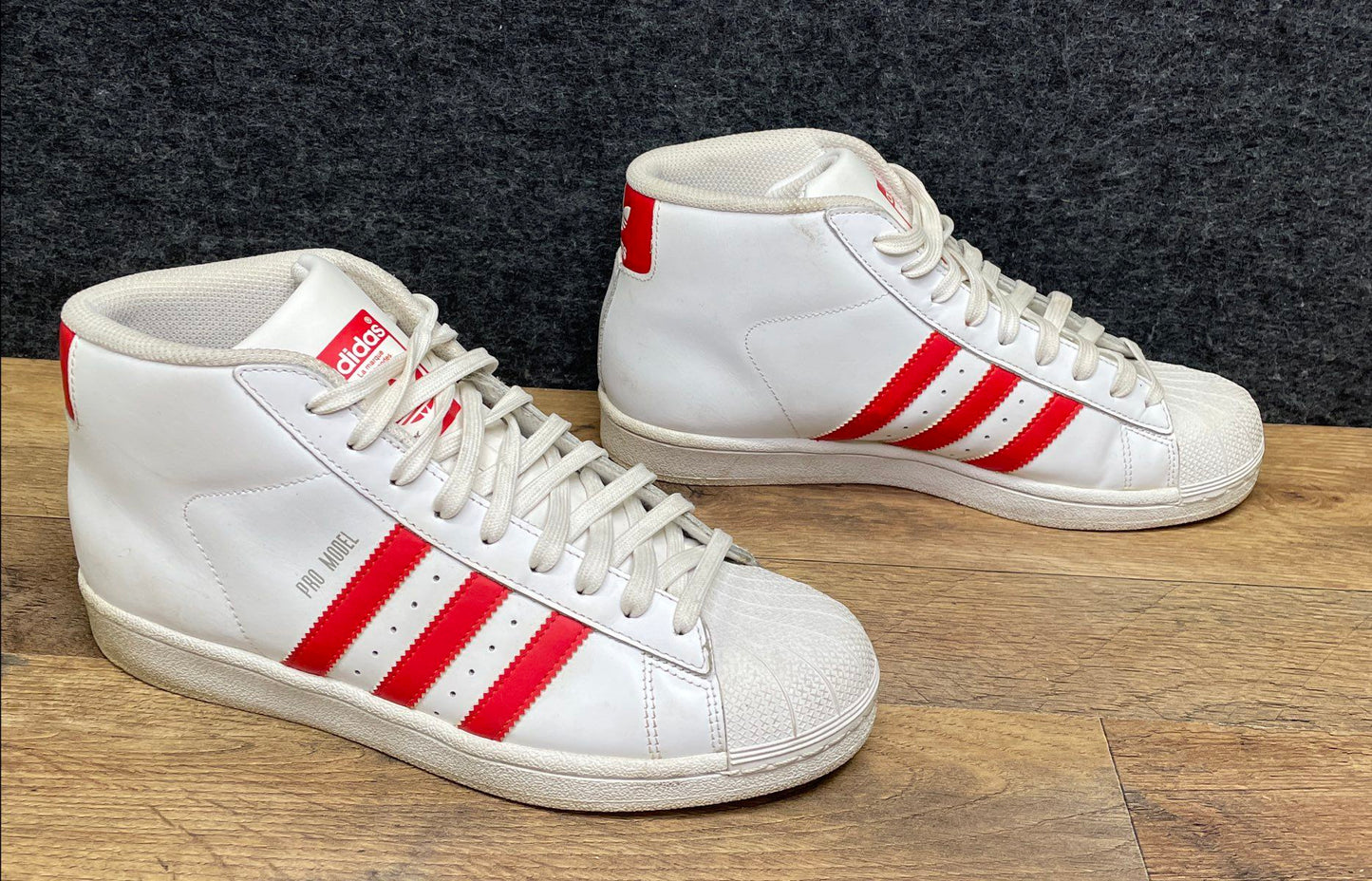 Adidas Pro Model White Red Leather Shell Toe Mid Top Sneakers Size 8