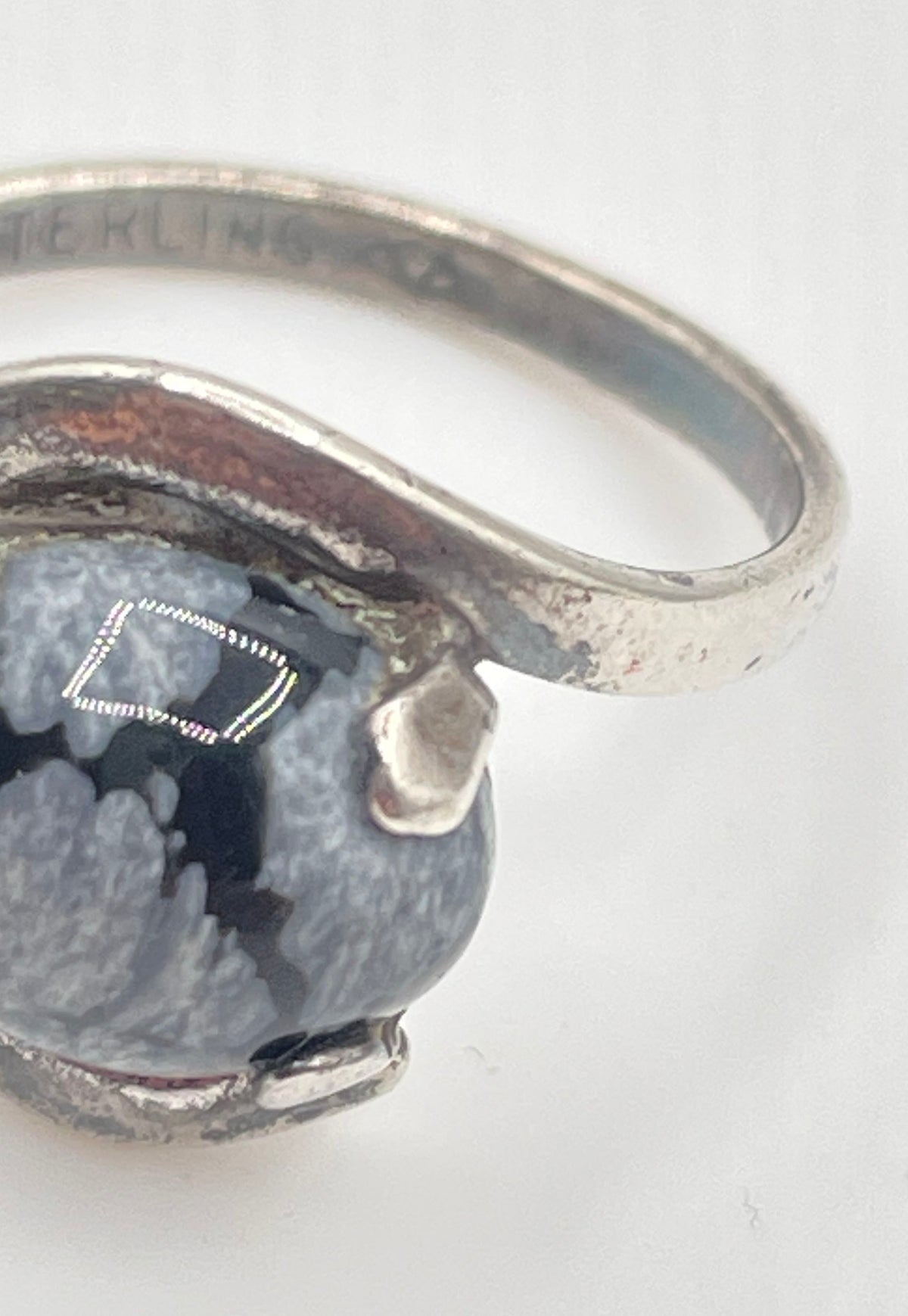 925 Sterling Silver Snowflake Obsidian Bypass Ring 2.1g