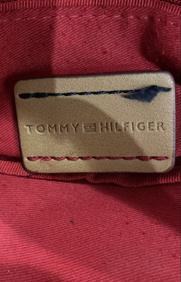 Tommy Hilfiger Black Leather Star Studded Tote Bag Large Red Interior