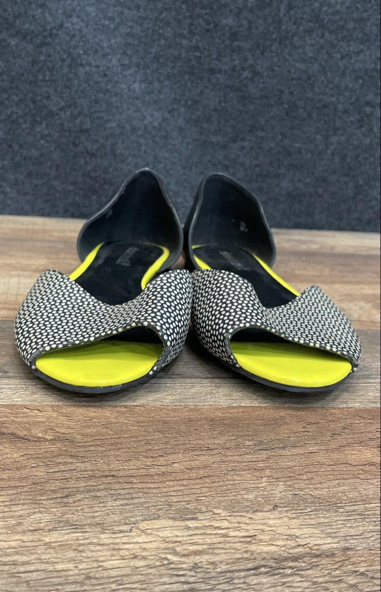 Shoedazzle Black Yellow Polka Dot D'Orsay Peep Toe Flats Size 9