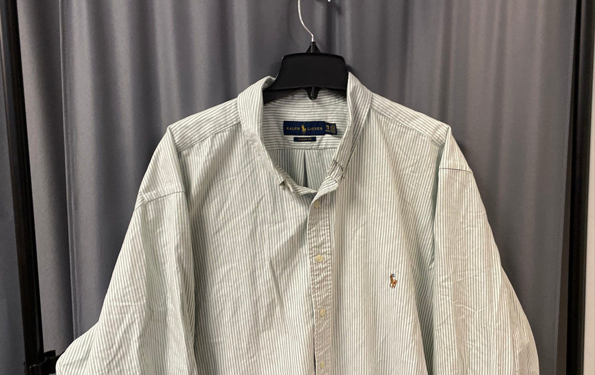 Ralph Lauren Men's Green Striped Classic Fit Cotton Button Down Shirt Sz 3XB