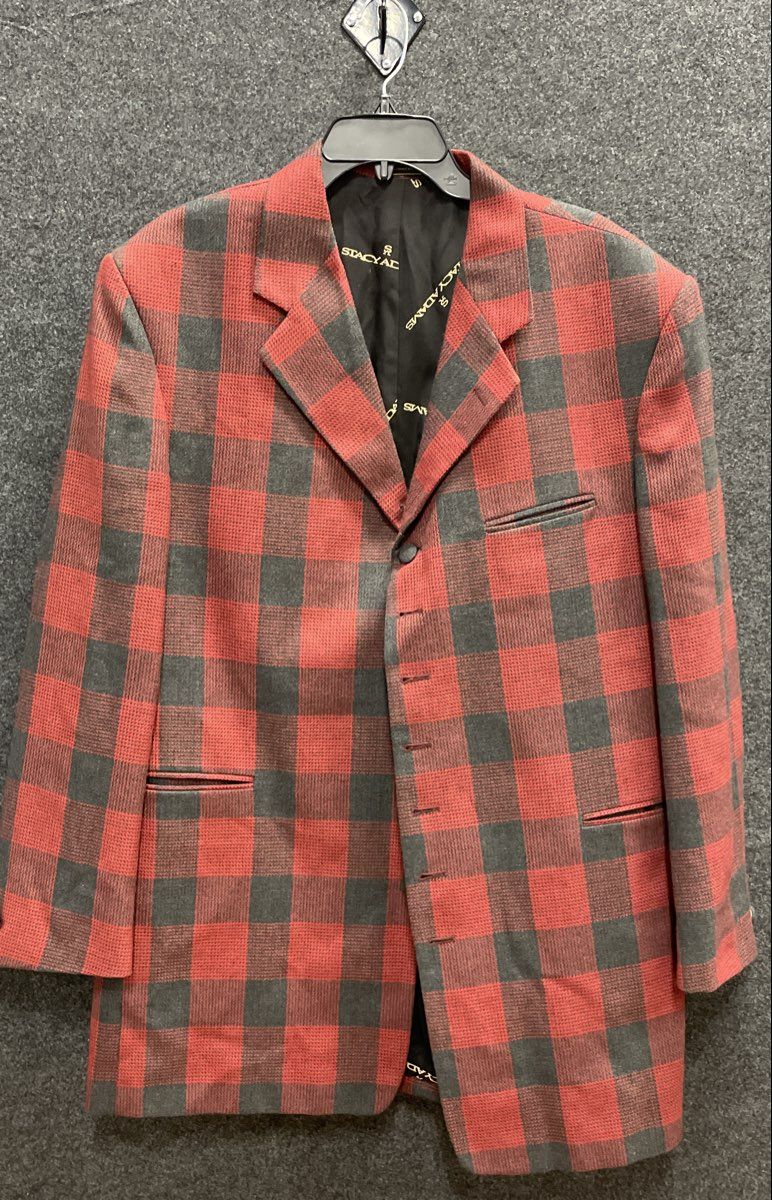 Stacy Adams Men's Blazer Sport Coat Red Grey Plaid Checkered HUGOR Sz 46R
