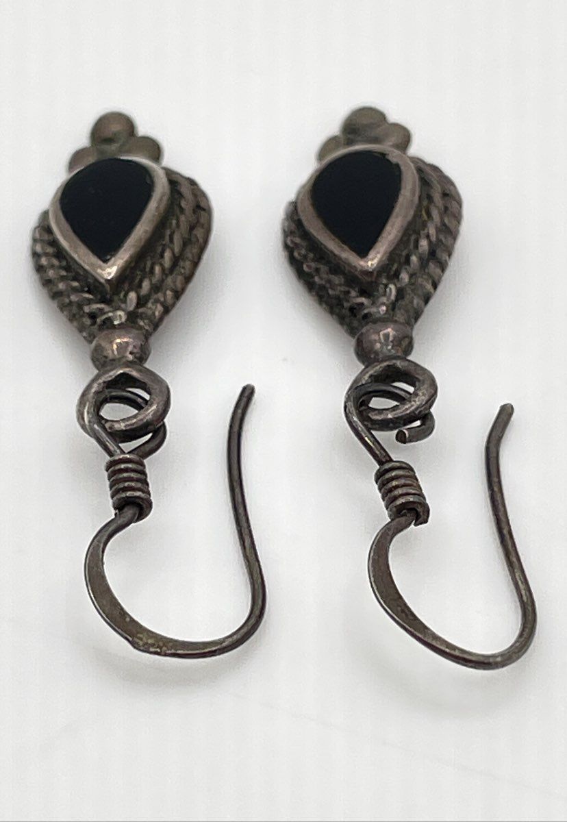 Marsala 925 Sterling Silver Black Onyx Teardrop Rope Bezel Dangle Earrings 2.7g