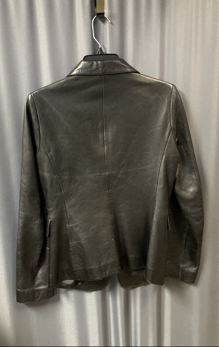 Lia Bell Women's Black Sheepskin Leather Blazer Jacket Single Button Sz S