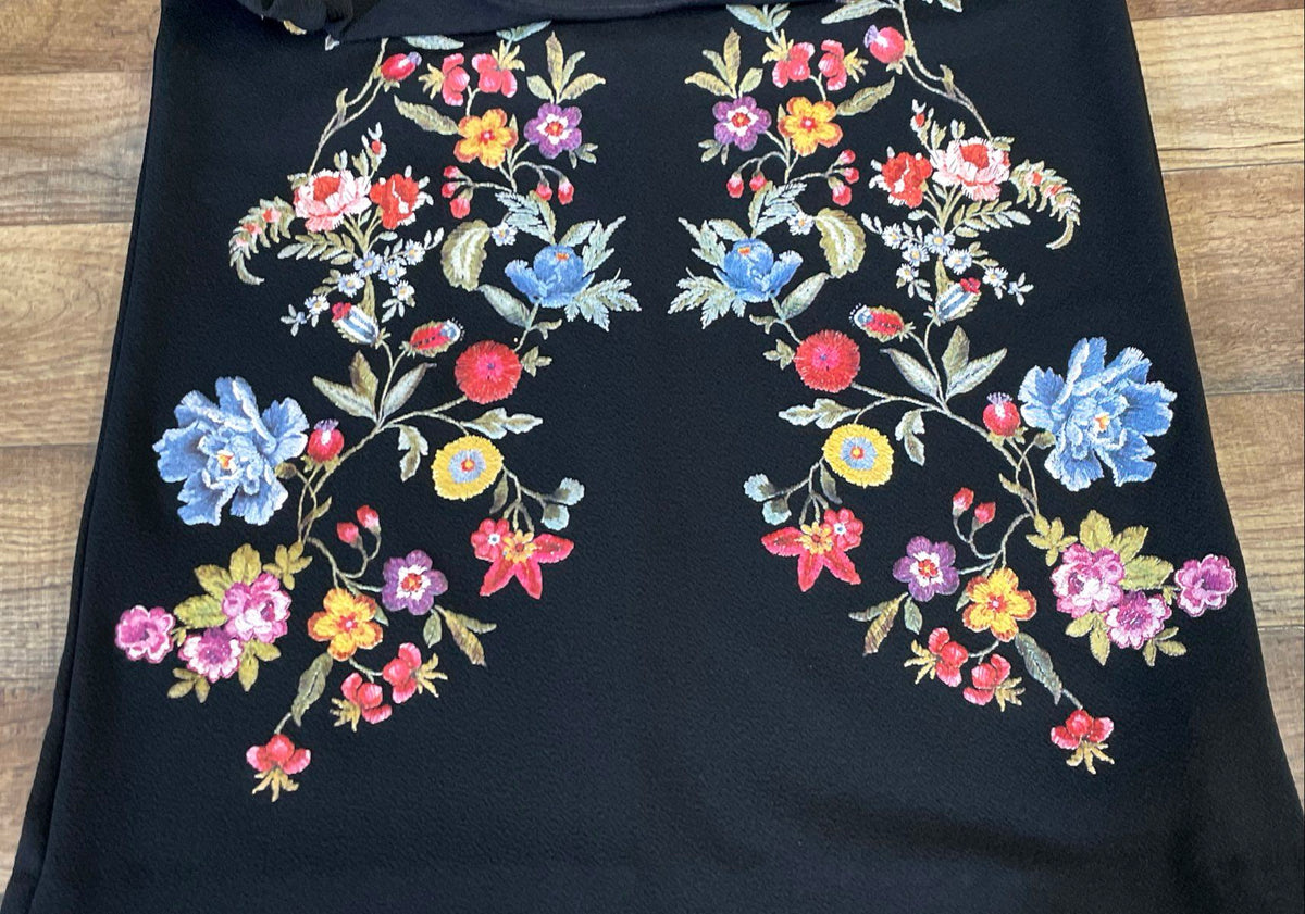 Zara Women's Black Floral Flower Embroidered Mini Shift Shirt Dress Size M