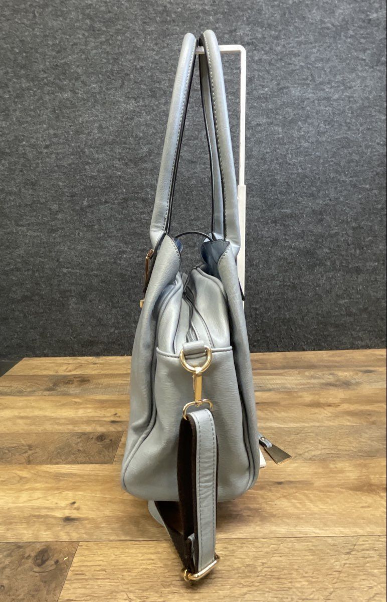 Mellow World Dusty Blue Faux Leather Triple Compartment Tote Bag Gold Hardware