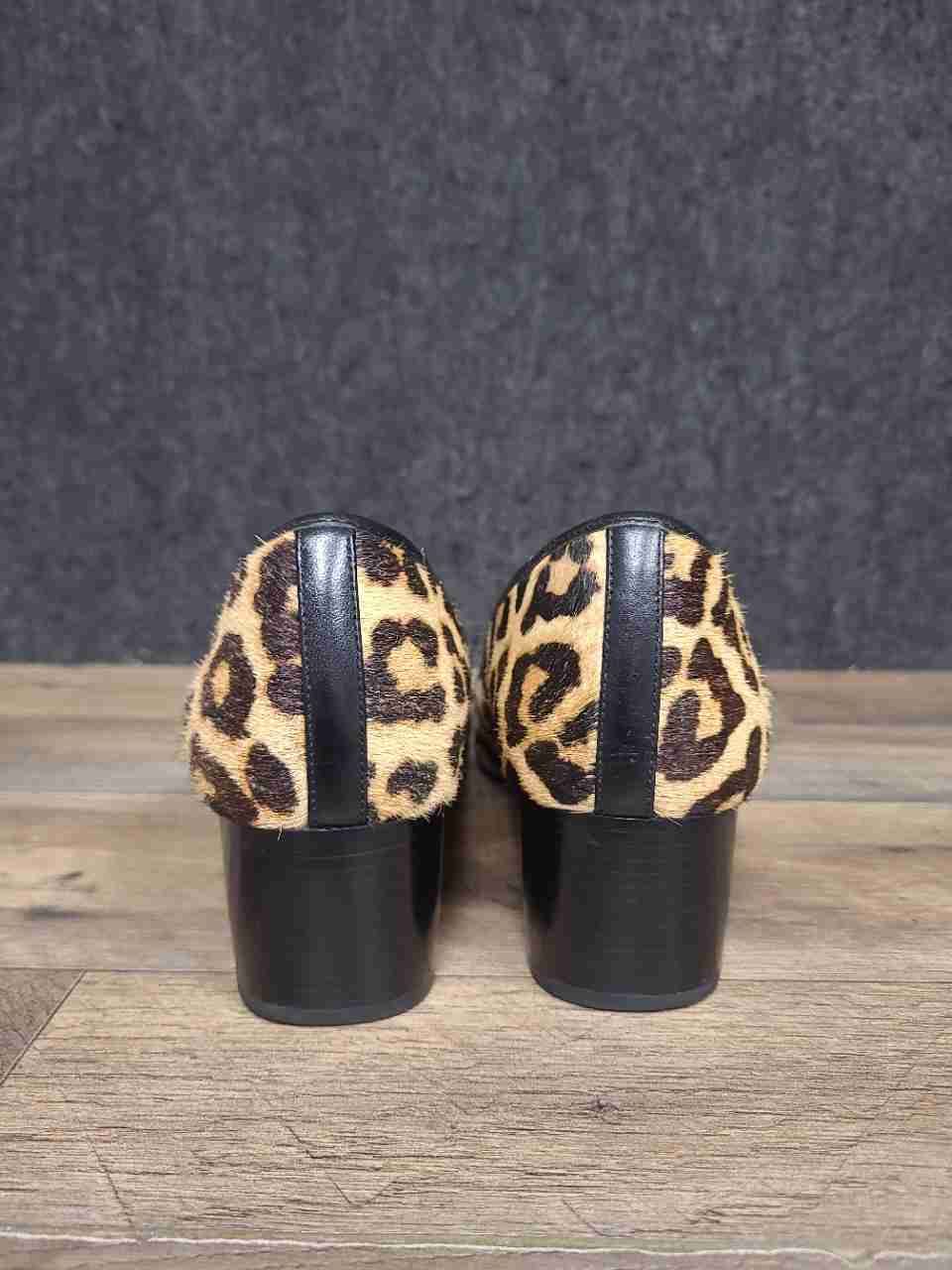 Michael Kors Kiera Leopard Print Calf Hair Block Heel Bow Pumps Size 9