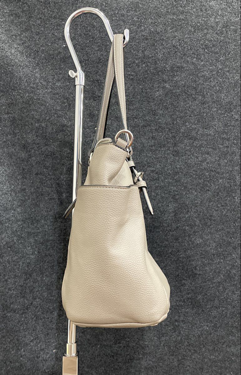 Dana Buchman Grey Pebbled Leather Tote Shoulder Bag Silver Hardware