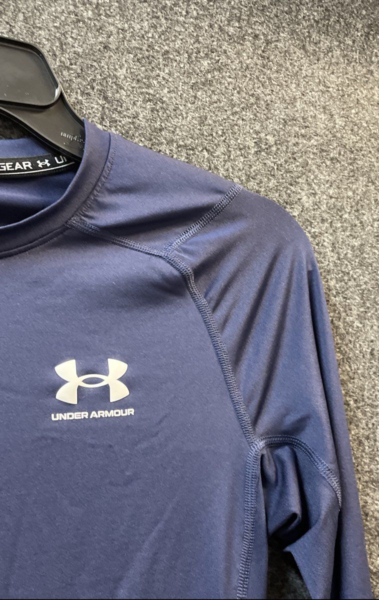 Under Armour Men's Compression Shirt Navy Blue HeatGear Long Sleeve Sz S