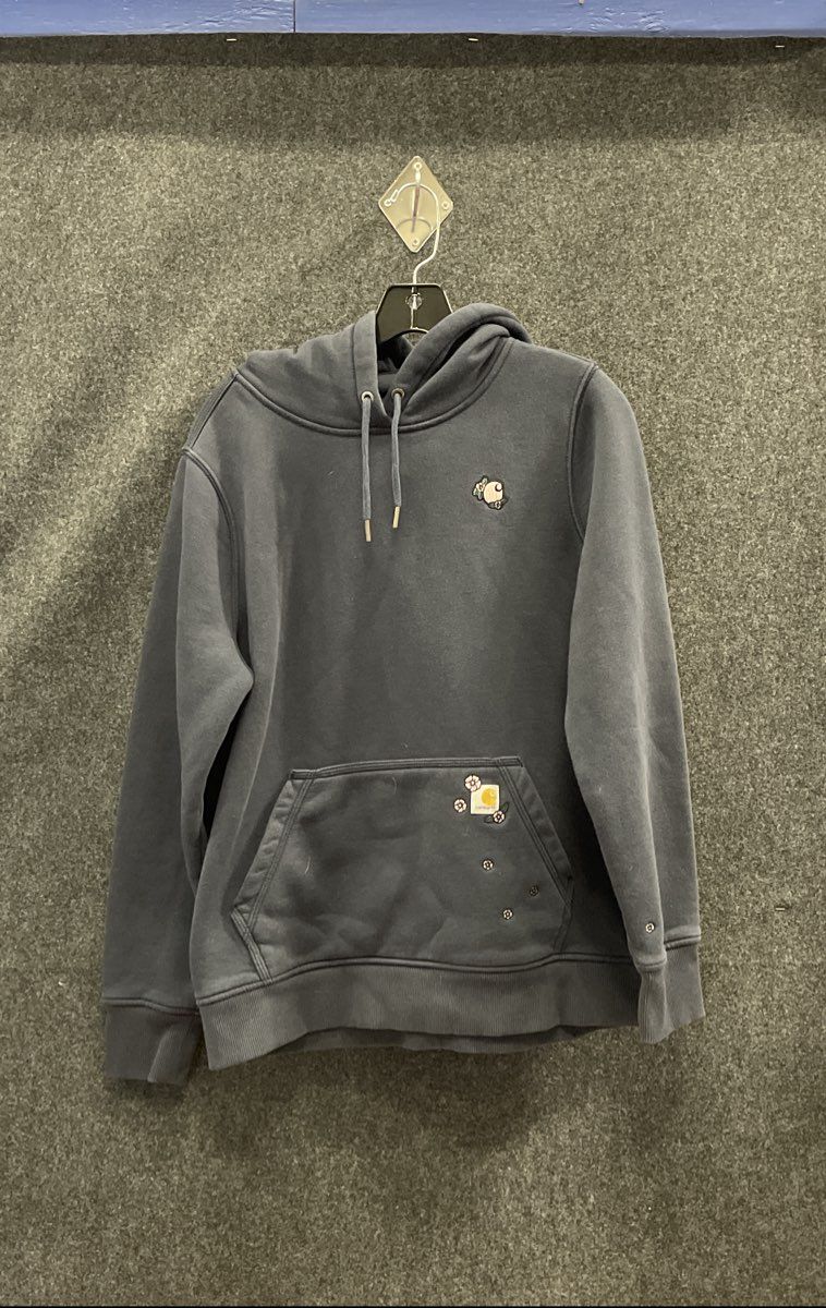 Carhartt Youth Blue Relaxed Fit Floral Embroidery Pullover Hoodie Size L 12-14