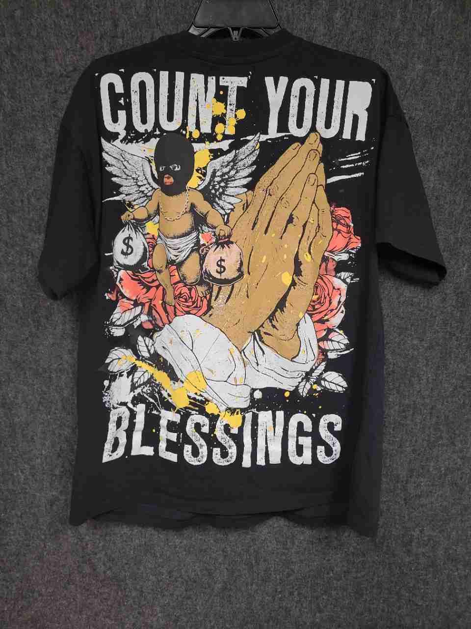 Reason Men's Black Stay True Count Your Blessings Rhinestone Graphic T-Shirt L