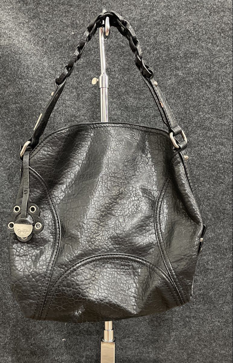 Jessica Simpson Black Leather Braided Handle Hobo Shoulder Bag Large