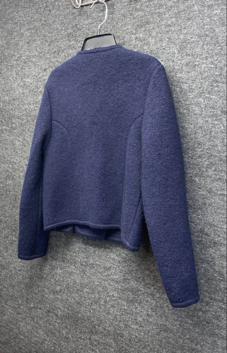 Vintage 80s Carroll Reed Women's Navy Blue Boiled Wool Cardigan Sweater Sz 14