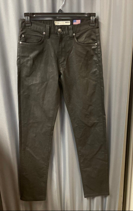 Artistix Men's Black Coated Skinny Leg Jeans Cross Embroidery Signature Sz 30x32