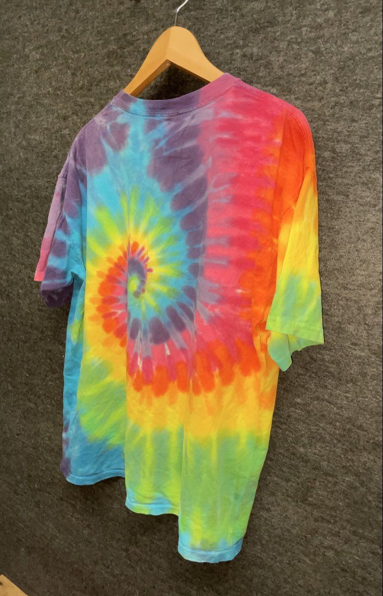 Vintage 90s Sundog Men's Rainbow Spiral Hand Dyed Tie Dye T-Shirt Size XL