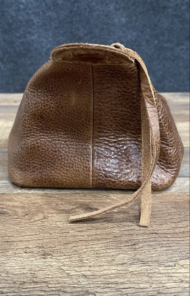 BL Brown Pebbled Leather Money Bag Large Zippered Travel Pouch Silver Hardware