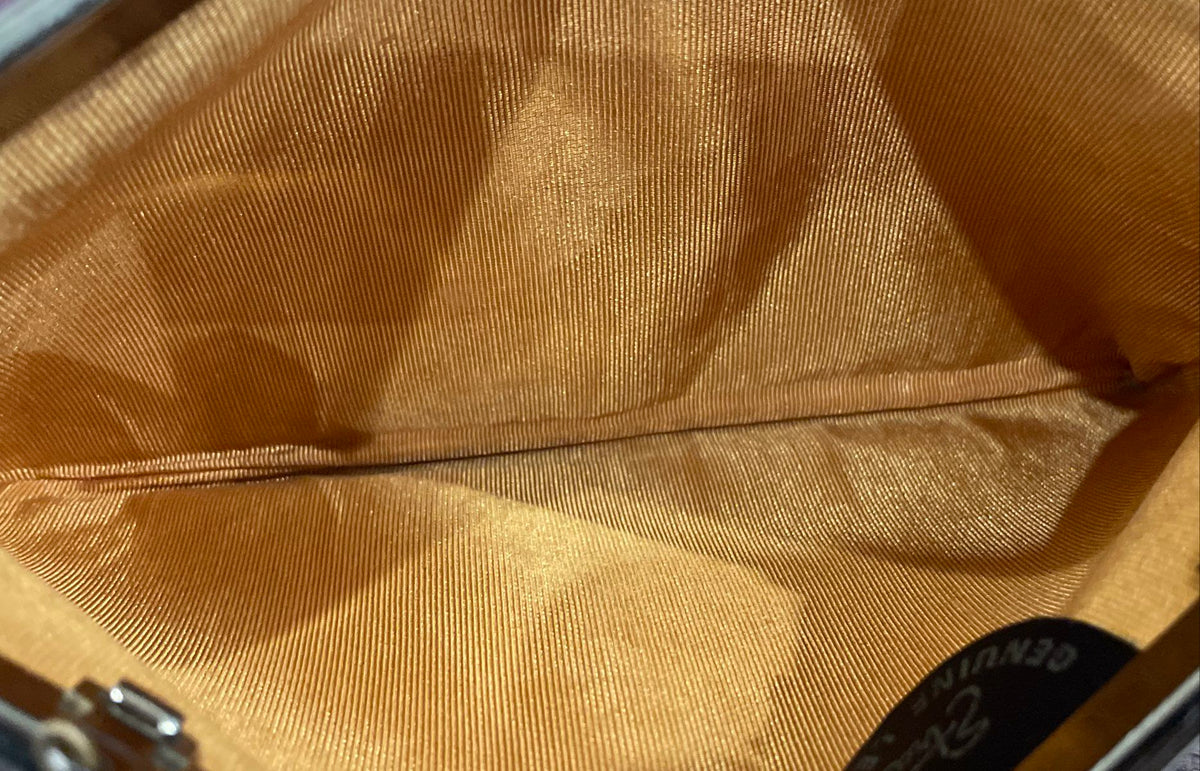Vintage 1960s Etra Black Leather Slim Frame Clutch Shoulder Bag Gold Chain