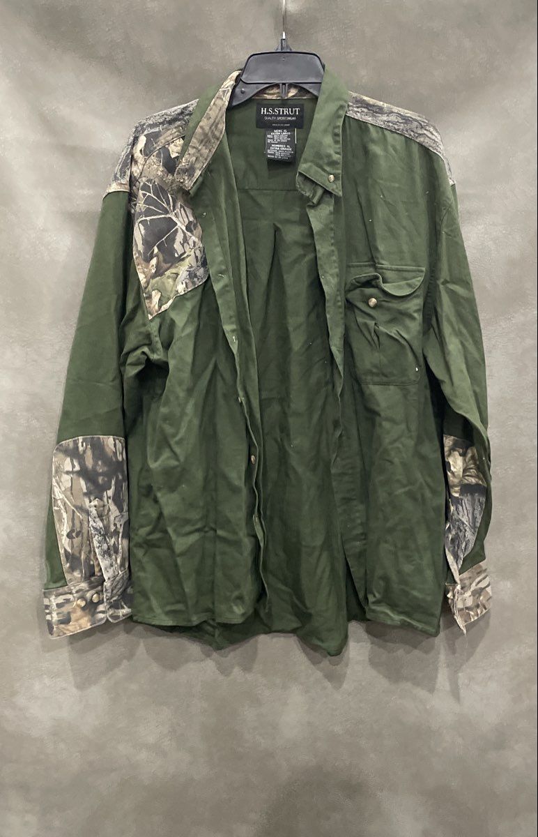 H.S. Strut Men's Vintage 90s Green Camo Accent Button Up Hunting Jacket Sz XL