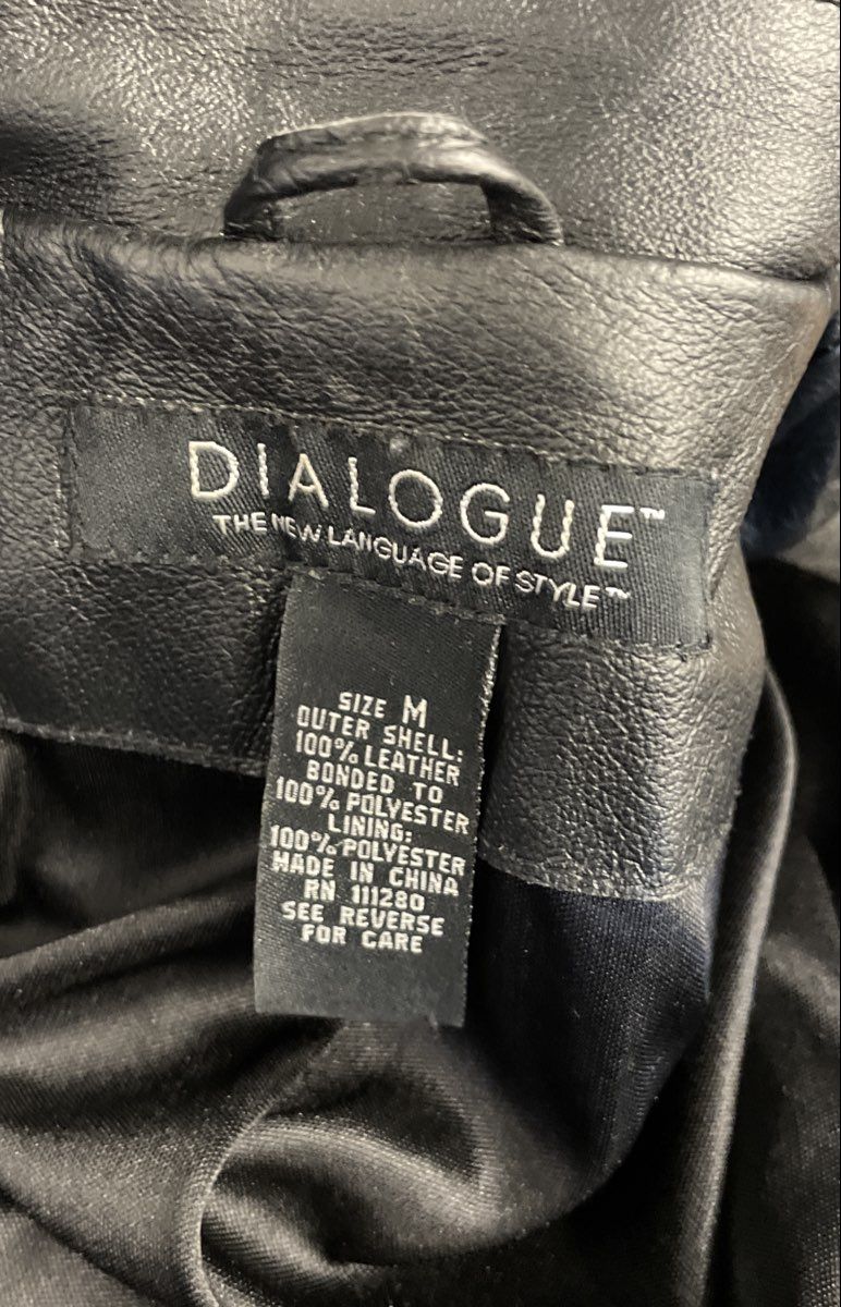 Dialogue Women's Black Bonded Leather Full Zip Jacket Collared Size M