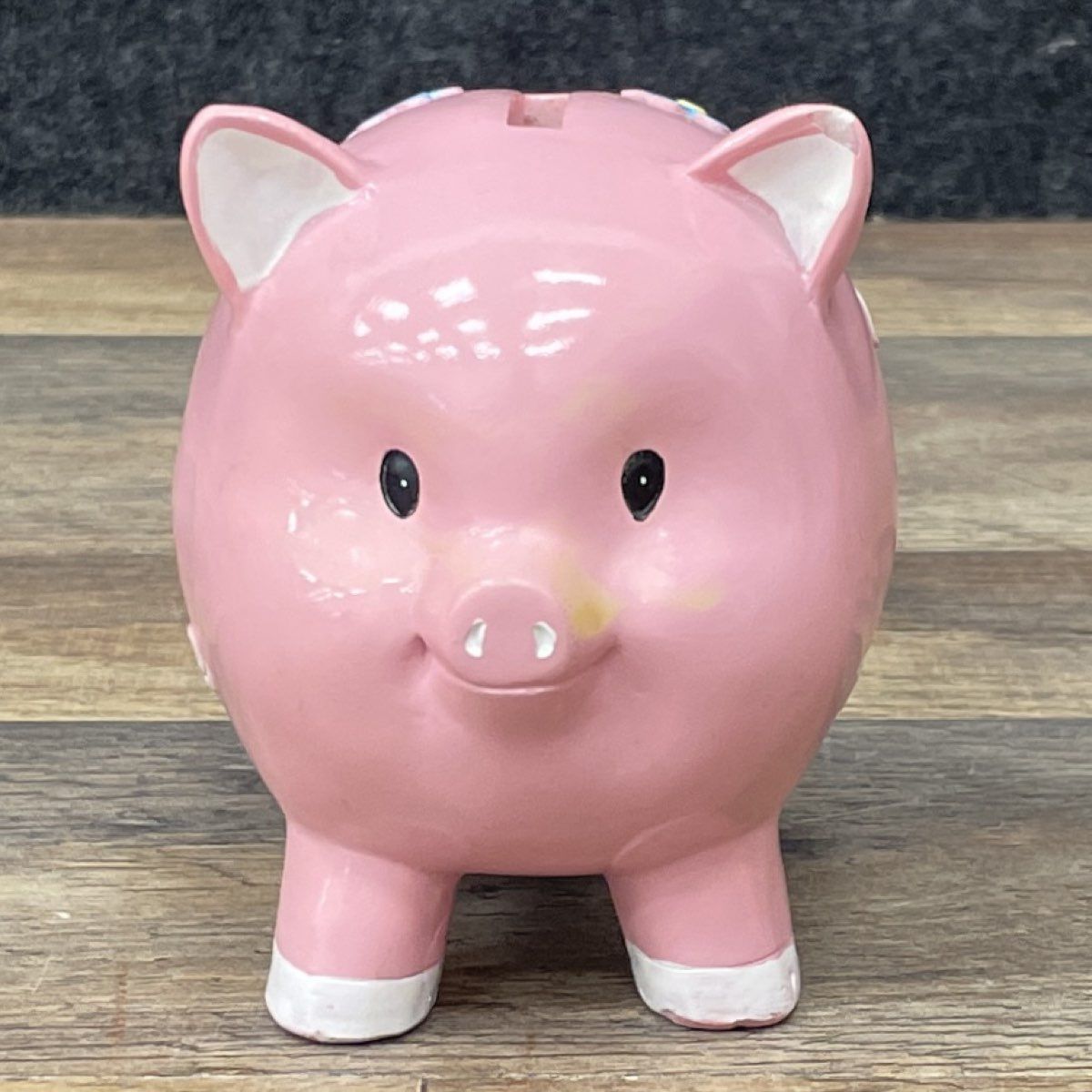 Ceramic Piggy Bank Pink Floral Butterfly Motif Nursery Coin Bank