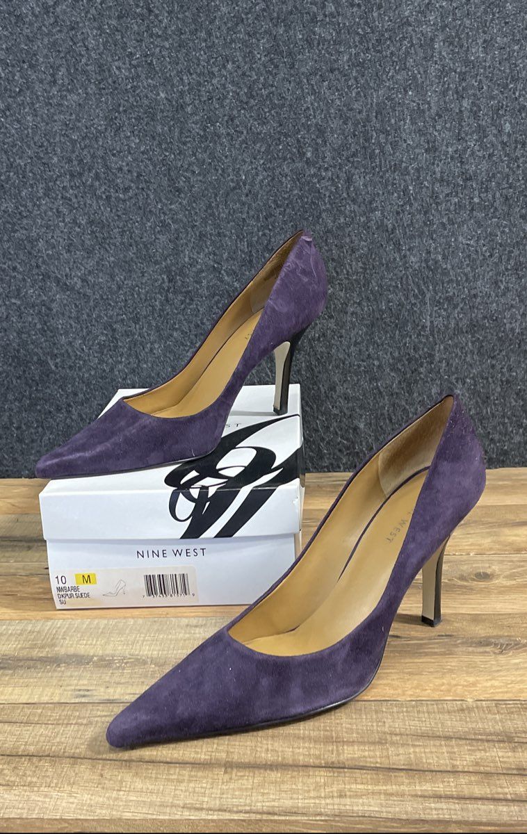 Nine West Barbe Dark Purple Suede Pointed Toe Pumps Women's Size 10