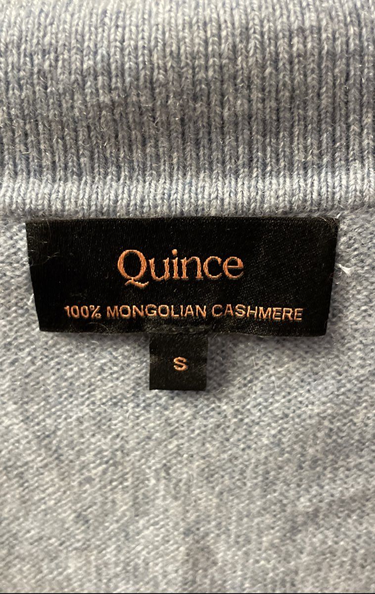 Quince Women's Mongolian Cashmere Polo Sweater Blue V-Neck Long Sleeve Sz S