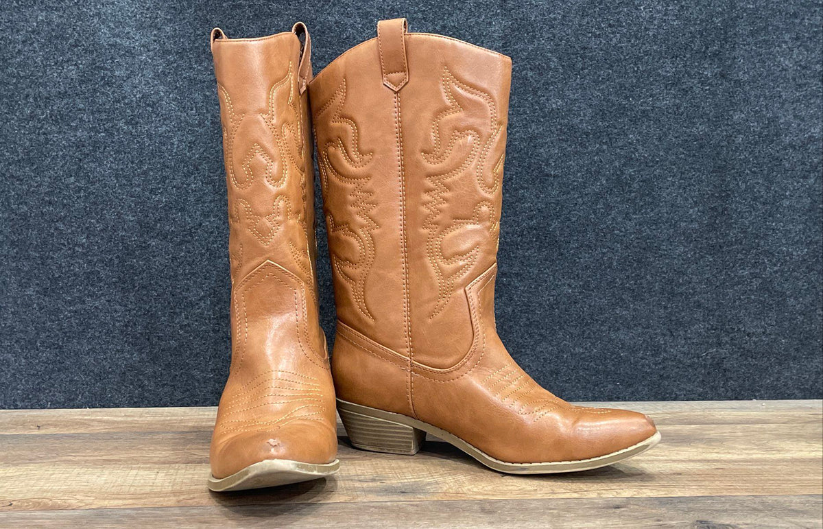 Dream Pairs Brown Faux Leather Western Cowboy Boots Women's Size 8.5