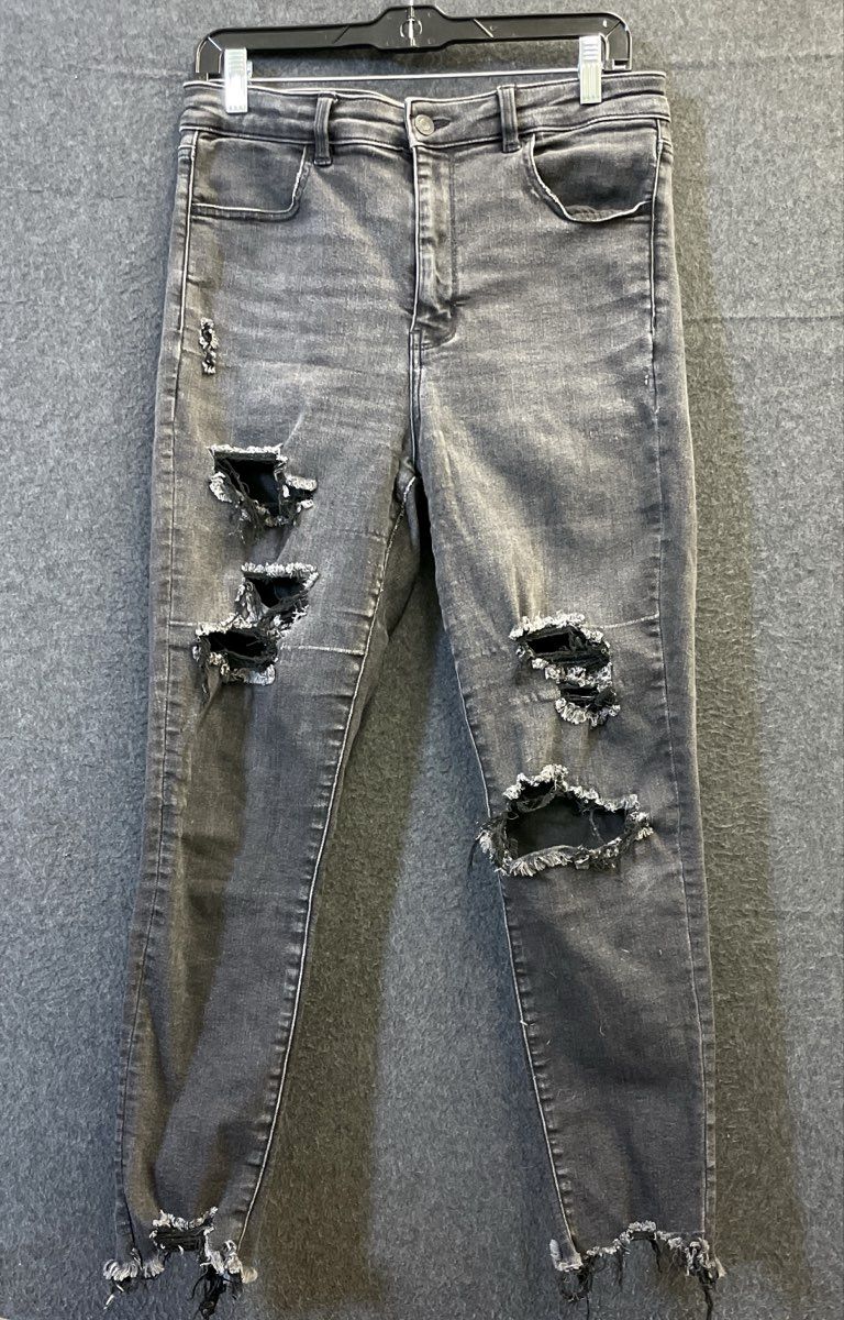 American Eagle Women's Jeans Lot of 2 Black Gray Stretch Distressed Sz 14
