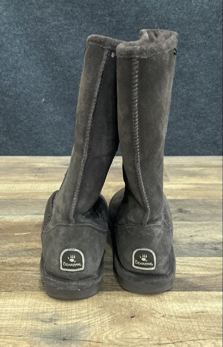 Bearpaw Dark Brown Suede Sheepskin Lining Mid-Calf Boots Women's Size 10