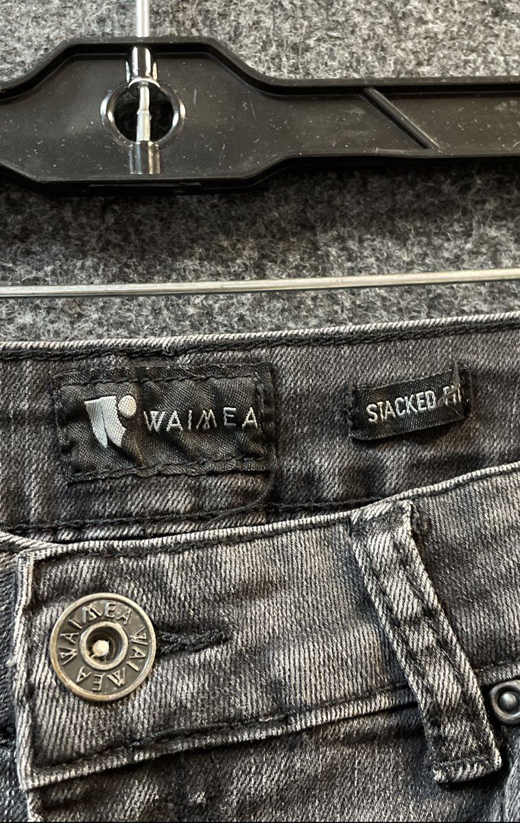 Waimea Boys' Black Acid Wash Multi-Zipper Moto Stacked Fit Cargo Jeans Size 18
