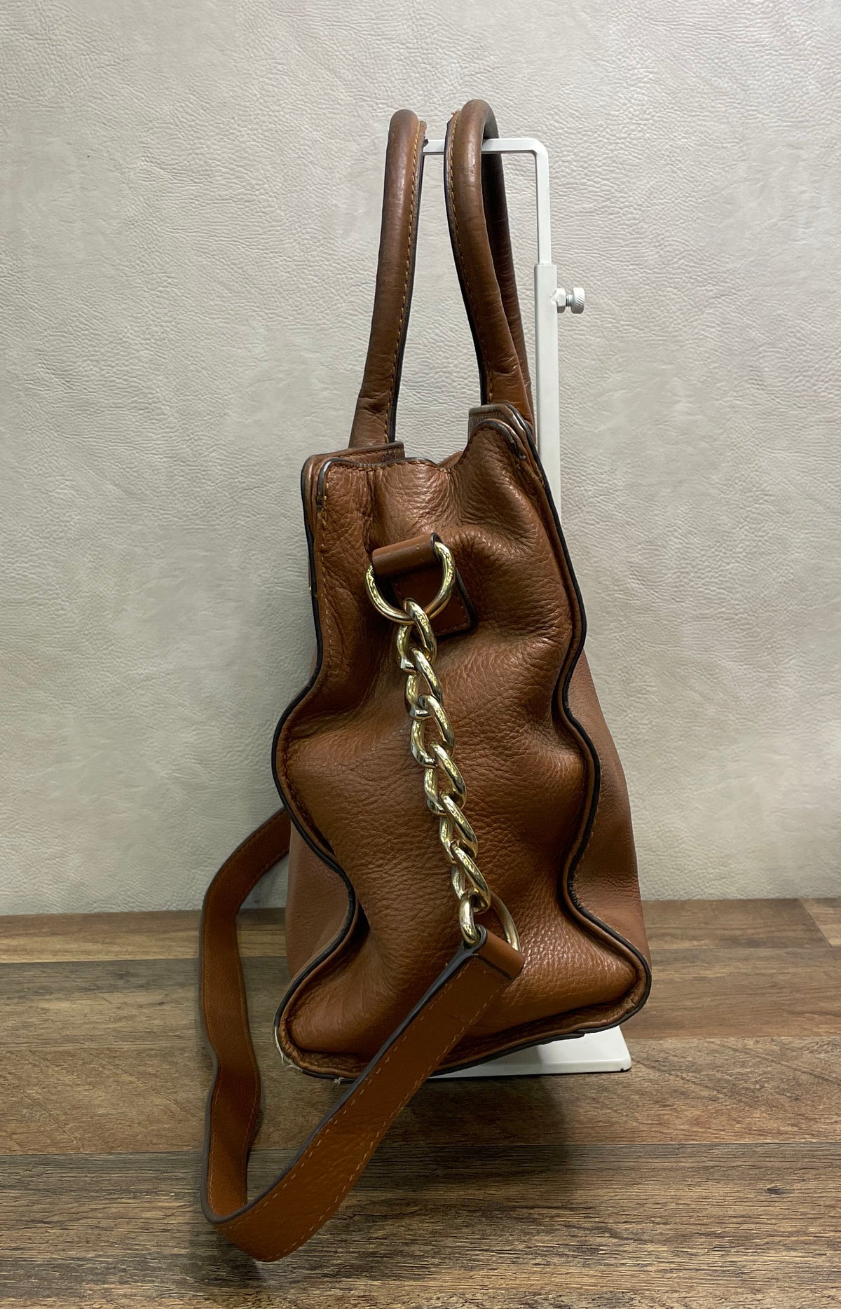 Michael Kors Brown Pebbled Leather Satchel Bag Gold Hardware Est 1981