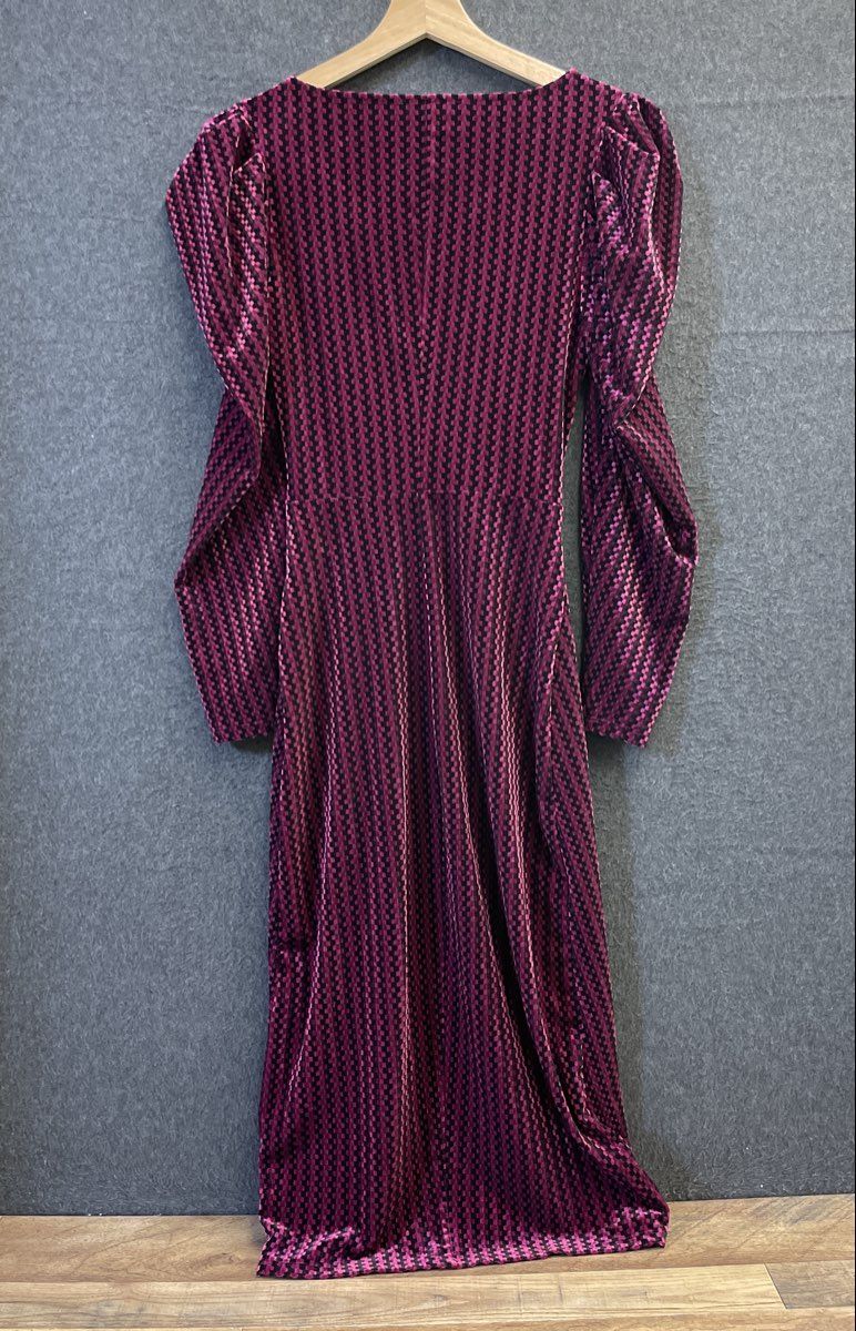 Zara Women's Magenta Black Puff Sleeve Velvet Ruched Midi Dress Size XXS
