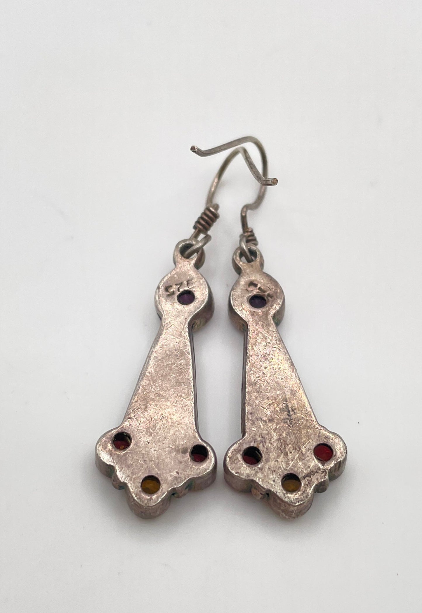 925 Sterling Silver Multicolor Semi-Precious Stones Dangle Earrings 7.5g