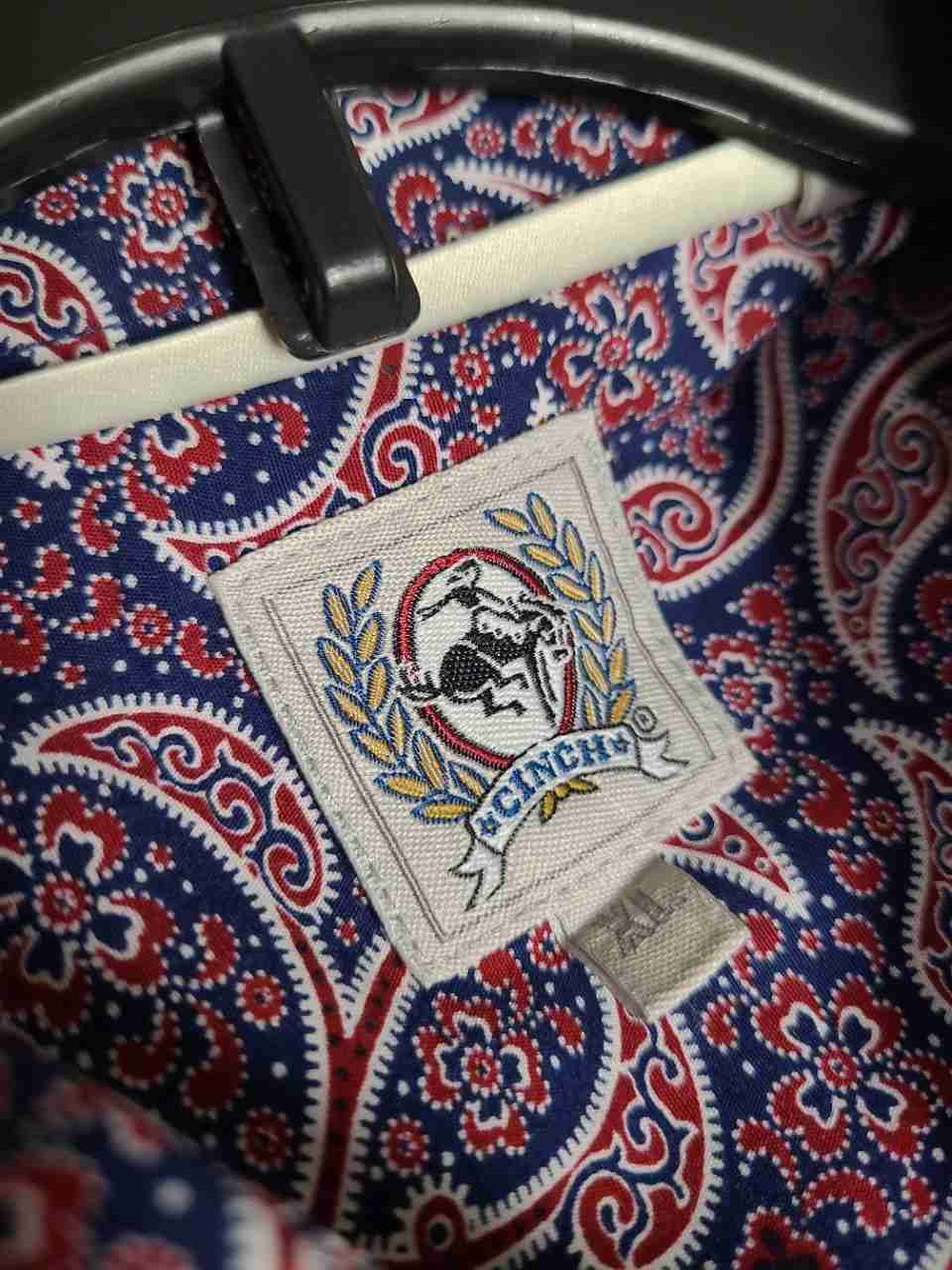 Cinch Men's Long Sleeve Button Down Shirt Blue Red Paisley Western Sz XL