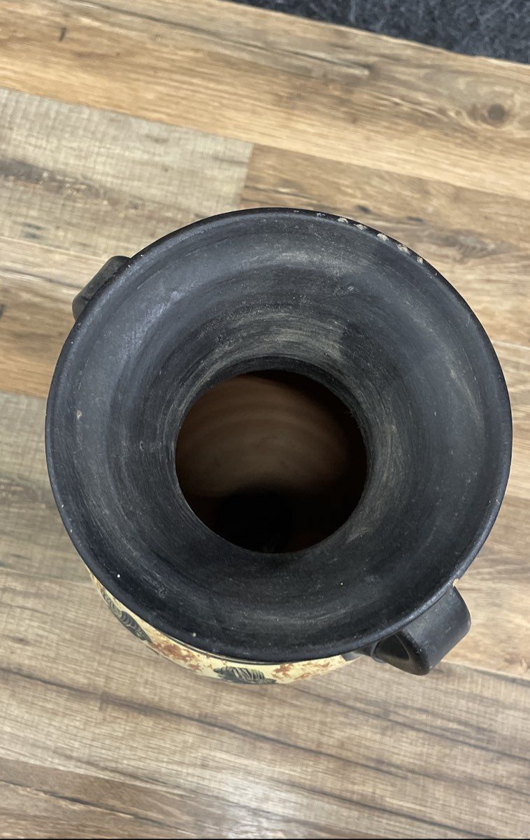 Vintage Pandora Handmade Greek Terracotta Amphora Vase Attic Black Figure Style