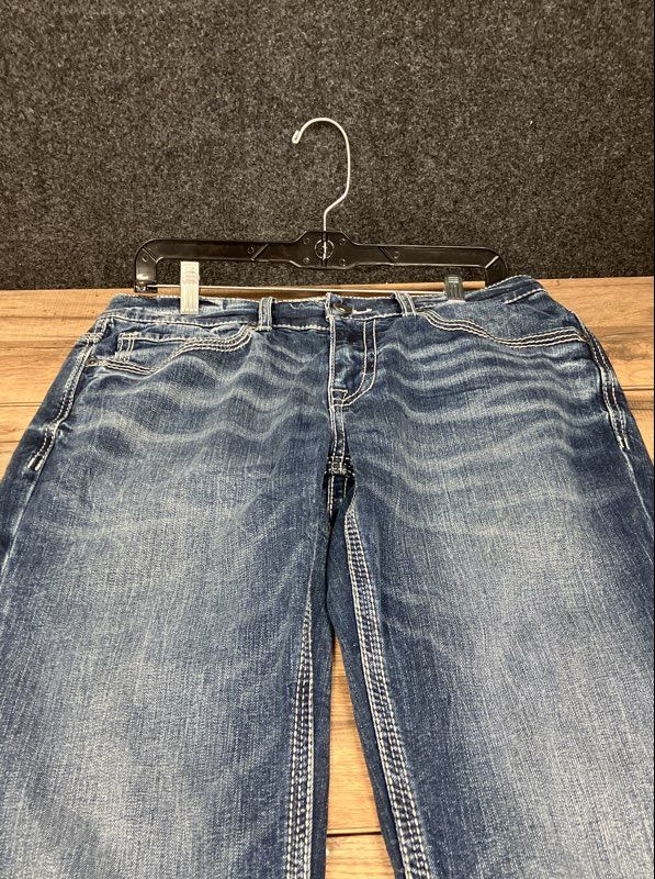 BKE Men's Aiden Straight Leg Blue Jeans Distressed Faded Whiskered Sz 32x32