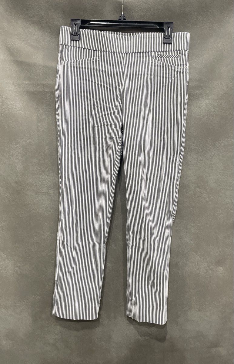 Anne Klein Women's White Navy Striped Pull On Stretch Ankle Pants Sz 4