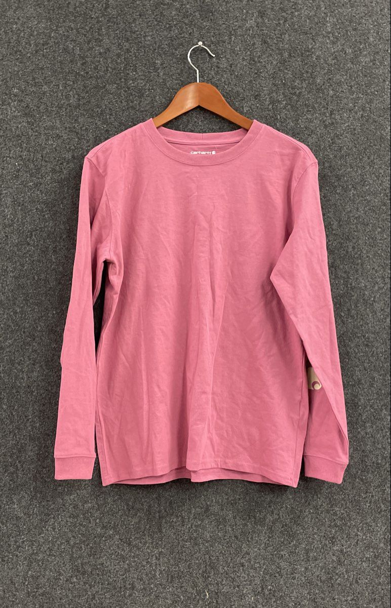 Carhartt Women's Pink Loose Fit Long Sleeve Logo Graphic T-Shirt Sz M 8-10