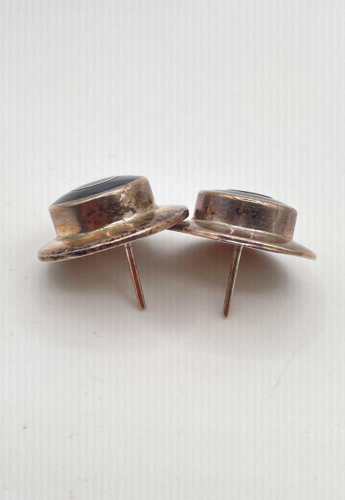 MLX 925 Sterling Silver Black Enamel Inlay Button Style Stud Earrings 15.1g